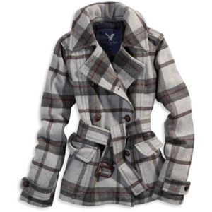 American Eagle Plaid Pea Coat